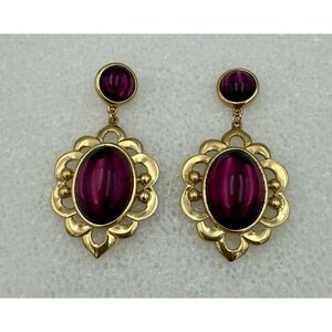 Vintage 90's Napier Purple Amethyst Colored Cabachon Stone Earrings Pierced